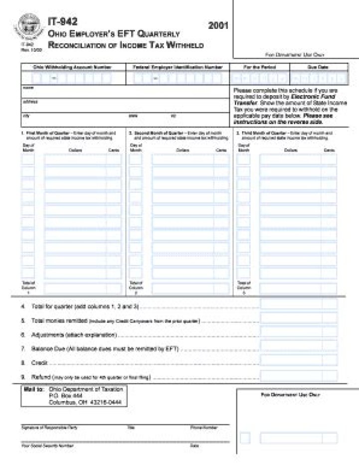 What is Ohio form it 942?