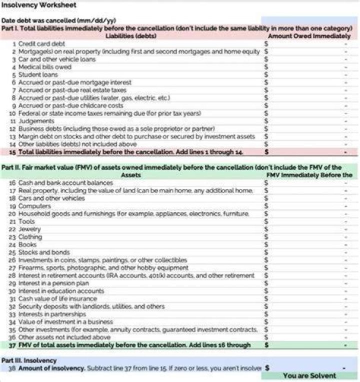 What is taken into account on the insolvency worksheet?